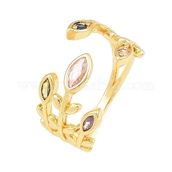 Anillos abiertos tipo brazalete de latón con circonitas cúbicas engastadas&nbsp;CU-CBACDF6-09G-02
