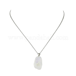 Collana con ciondolo a pepita di quarzo naturale con catene in acciaio inossidabile 304&nbsp;NJEW-JN04385-01
