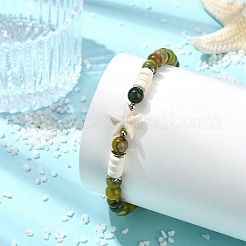 Pulseras elásticas para mujer con cuentas de ágata natural rayada/bandada y turquesa sintética.&nbsp;BJEW-JB13811