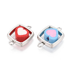Polymer Clay Herz & Ccb quadratische Rahmenglieder Verbinder Charms&nbsp;CLAY-T022-18B