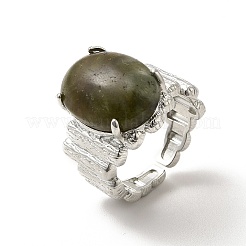 Bague de manchette ouverte ovale en pierres précieuses&nbsp;RJEW-P082-03P