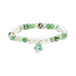 Bracelet extensible perlé de perles de verre et de fleurs avec breloque cloche pour femme&nbsp;BJEW-JB08513