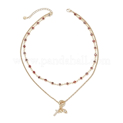 Colgante de ojo malvado con forma de cruz de corazón y circonita cúbica transparente pavé de latón&nbsp;NJEW-JN05398-01