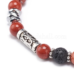 Bracelet extensible en pierre de lave naturelle et pierres précieuses mélangées avec colonne en alliage perlé&nbsp;BJEW-JB08731