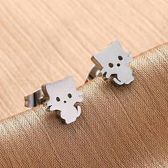 Anlaufgeschützte Ohrstecker aus 304 Edelstahl in Kätzchenform&nbsp;EJEW-F227-08P