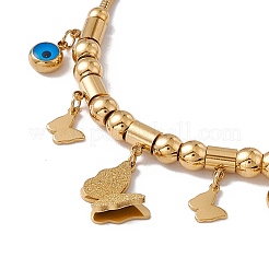 Braccialetto smaltato con malocchio e farfalla con catene rotonde a forma di serpente&nbsp;BJEW-P284-04G