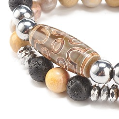 2 pz 2 braccialetti di perline di mala in stile con perline dzi di agata tibetana&nbsp;BJEW-JB08020-03