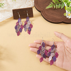 2 paire de boucles d'oreilles pendantes en forme de feuille en acier inoxydable 430&nbsp;EJEW-TA0001-83E