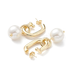 Pendientes colgantes ovalados de latón con perla abs para mujer&nbsp;EJEW-C059-01G