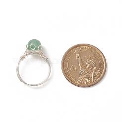 Anello da dito con perline intrecciate in avventurina verde naturale&nbsp;RJEW-TA00066-02