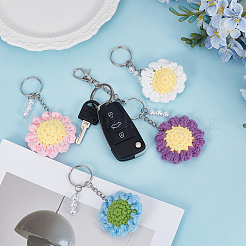 4 porte-clés fleur en coton&nbsp;KEYC-MA00010