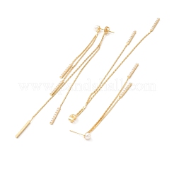 Orecchini pendenti con nappa lunga in ottone con perla acrilica&nbsp;EJEW-F281-14G