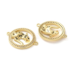 Crémaillère en laiton plaqué noir avec zircone cubique plate ronde avec breloques de connecteur léopard&nbsp;KK-C084-16G