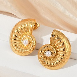 Pendientes de acero inoxidable 304 con forma de concha y perla&nbsp;X-EJEW-G423-22G