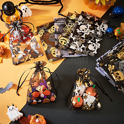 40 stücke 4 arten halloween thema spinne fledermaus schädel gedruckt organza kordelzug taschen&nbsp;ABAG-TA0002-03