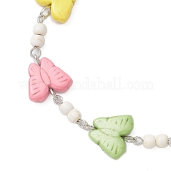 Braccialetti a maglie con perline sintetiche turchesi a farfalla per donna&nbsp;BJEW-JB12118