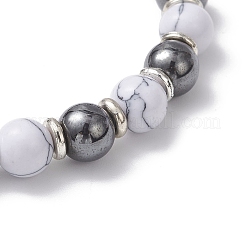 Pulseras elásticas para mujer con cuentas sintéticas no magnéticas de hematita y howlita.&nbsp;BJEW-JB12830
