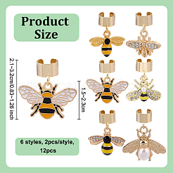 12 stücke 6 arten bienen legierung emaille & strass stethoskop anhänger dekorationen&nbsp;HJEW-OC00074