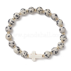Pulseras elásticas redondas con cuentas de jaspe dálmata natural&nbsp;BJEW-JB13450