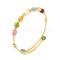 Bracciali rigidi da donna in rame con perline di tormalina naturale e perle d'acqua dolce&nbsp;BJEW-JB13987-01