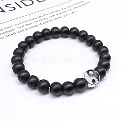Braccialetti elasticizzati con perline di pietra nera sintetica con yin-yang&nbsp;JE8006-1