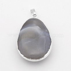 Colgantes ovalados de ágata de cristal natural de latón&nbsp;G-A136-B09S