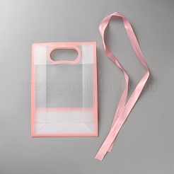 Sacs cadeaux rectangulaires en plastique avec poignée perforée et ruban de soie&nbsp;ABAG-WH0044-61A