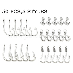 50 Stück 5 Stile tibetischen Stil Legierung Haken Verschlüsse&nbsp;TIBE-YW0001-66