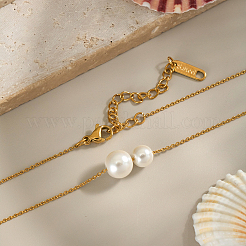 Imitation Perle Doppel Runde Kugel Anhänger 304 Edelstahl Kabel Kette Halsketten für Frauen&nbsp;GI5677