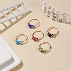 Runder geflochtener fingerring aus Bunte Malerei bösem blick&nbsp;RJEW-JR00510