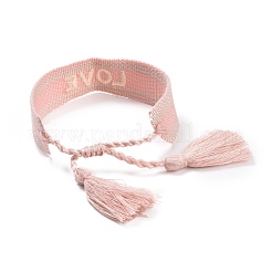 Word Love Polycotton (Polyester-Baumwolle) geflochtenes Armband mit Quastenanhänger&nbsp;BJEW-F429-07