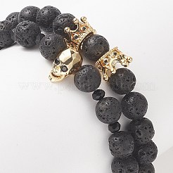 Ensemble de bracelets extensibles perlés en laiton et pierre de lave naturelle 2 pièces 2 styles&nbsp;BJEW-JB09244-04