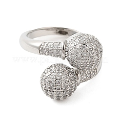 Bagues rondes ouvertes en laiton micro pavé de zircones cubiques transparentes pour femmes&nbsp;RJEW-A046-10P