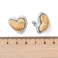 Pendientes de botón de corazón de dos tonos de acero inoxidable 304&nbsp;EJEW-M073-09PG-02