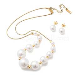 Orecchini e collane con perle finte in plastica rotonda&nbsp;SJEW-Q001-01G