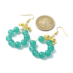 Pendientes colgantes con anillo de cuentas de vidrio de imitación de jade&nbsp;EJEW-JE05567-03