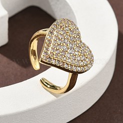 Manschettenringe aus Messing mit Mikropflaster und Zirkonia in Herzform für Damen&nbsp;RJEW-A069-12G