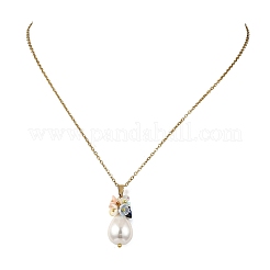 Halskette mit galvanisiertem Muschelperlen-Blumenanhänger in Tropfenform und 304 Edelstahl-Kabelkette für Damen&nbsp;NJEW-JN06193
