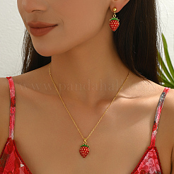 Orecchini a bottone in ottone con ciliegia e set di collane con ciondolo da donna&nbsp;DP3348-1