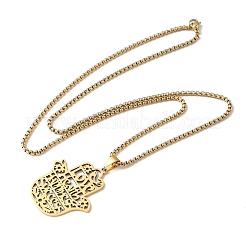 Collane con ciondolo a forma di mano di Hamsa in acciaio inossidabile 201 con taglio cavo&nbsp;LS-NJEW-H065-07G