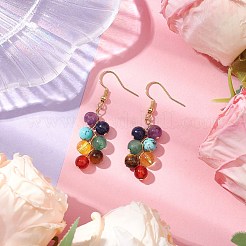 Boucles d'oreilles pendantes en grappe de pierres précieuses rondes 7 chakra&nbsp;EJEW-TA00514