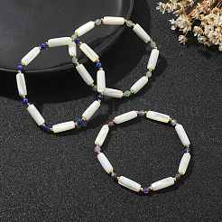 Set di braccialetti elasticizzati con perline a tubo di conchiglia bianca e pietre preziose miste naturali da 3 stili&nbsp;BJEW-TA00430