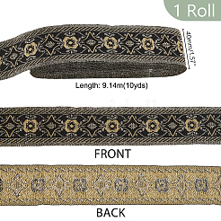Rubans à fleurs jacquard en polyester de style ethnique&nbsp;SRIB-WH0011-203A