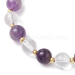 Braccialetti elastici con perline rotonde di cristallo di quarzo naturale e ametista&nbsp;BJEW-JB11935-03