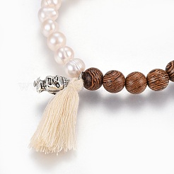 Braccialetti stretch con nappa in filo di cotone&nbsp;BJEW-JB04110