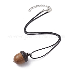 Collar con colgante de medallón de madera en forma de bellota con cordones encerados&nbsp;NJEW-JN04485