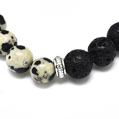 Braccialetti elasticizzati con perle naturali di diaspro dalmata&nbsp;BJEW-R309-02-A12