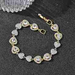 Herzförmige Gliederarmbänder mit Mikropavé-Fassung aus klaren Zirkonia für Damen&nbsp;BJEW-C156-08B-GP
