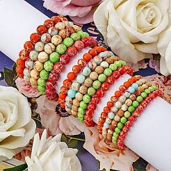 Ensemble de bracelets extensibles en perles rondes en jaspe impérial synthétique 3 pièces 3 tailles&nbsp;BJEW-SW00064-28