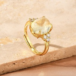 Anelli aperti in ottone con micro pavé di zirconi cubici e quarzo limone sintetico.&nbsp;RJEW-T035-01G-A